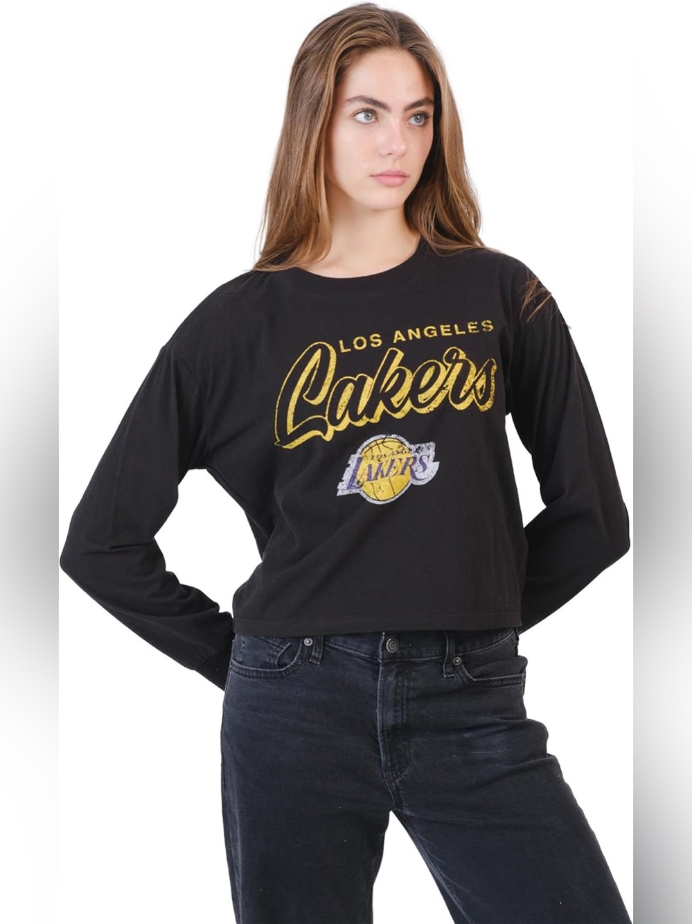 Lakers Women’s Ultra Game NBA Women's Long Sleeve Pullover Cropped Top Medium